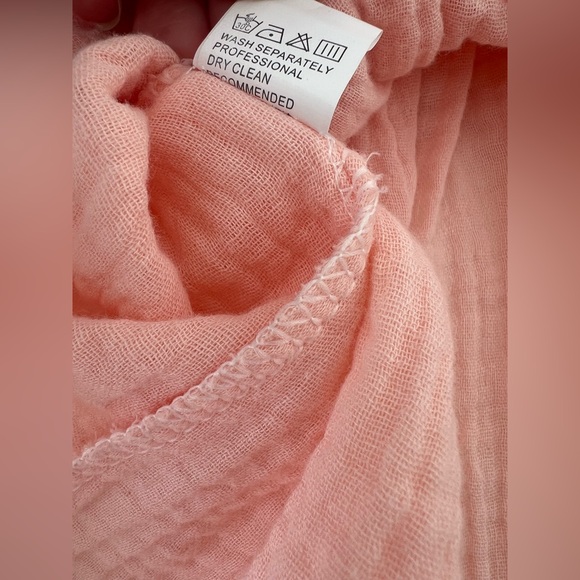 Peach Pink Cotton Linen Lace Trim Overall SunDress | Girls 3-4T - Picture 7 of 9